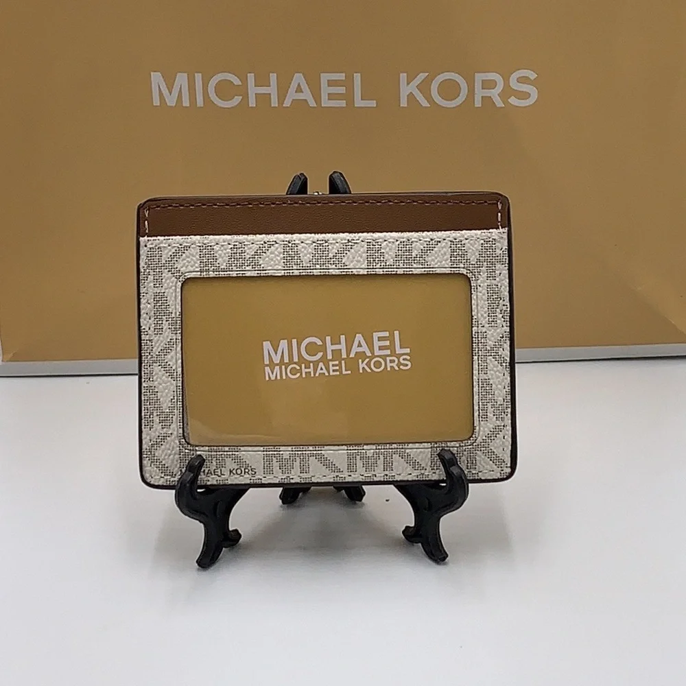 MICHAEL KORS Leather Large Card Holder Case Wallet Vanilla signature col…